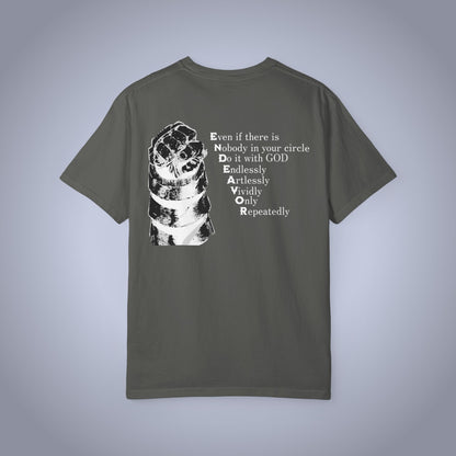 Fist & Flame hero ENDEAVOR Tee ("Endlessly, Artlessly, Vividly")